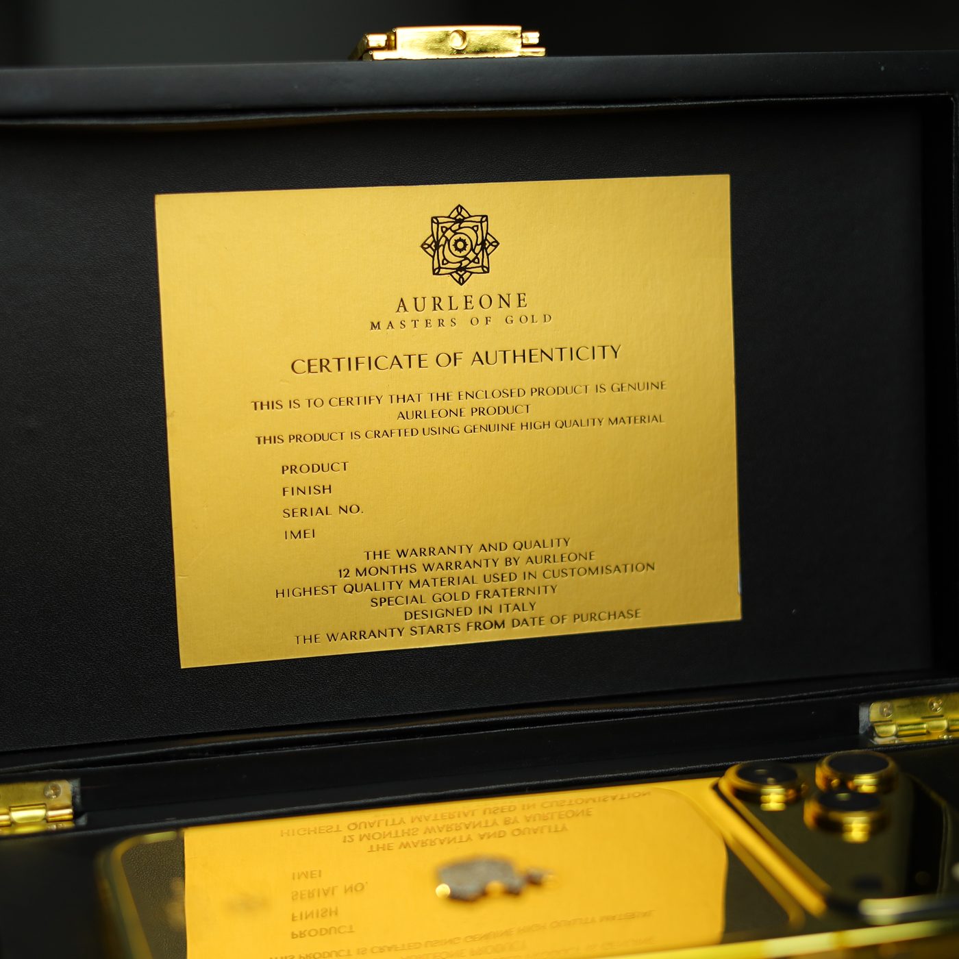 Aurleone gold Certificate of Authenticity